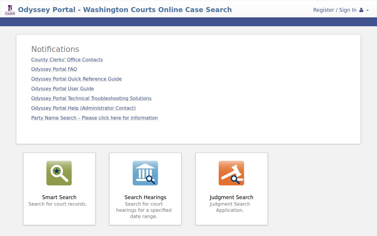 Benton County case search entry screen in Odyssey Portal