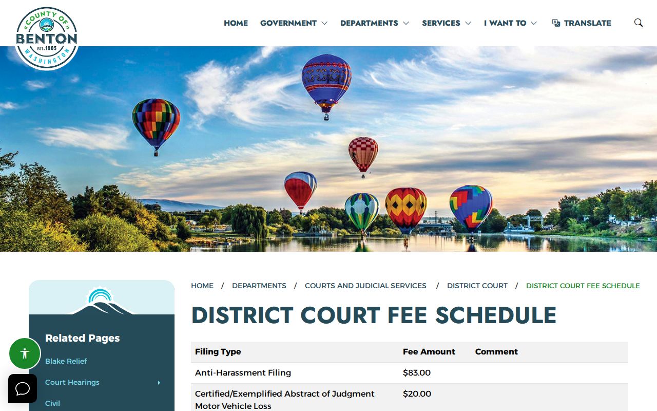 Benton District Court civil record copy and certification fee schedule